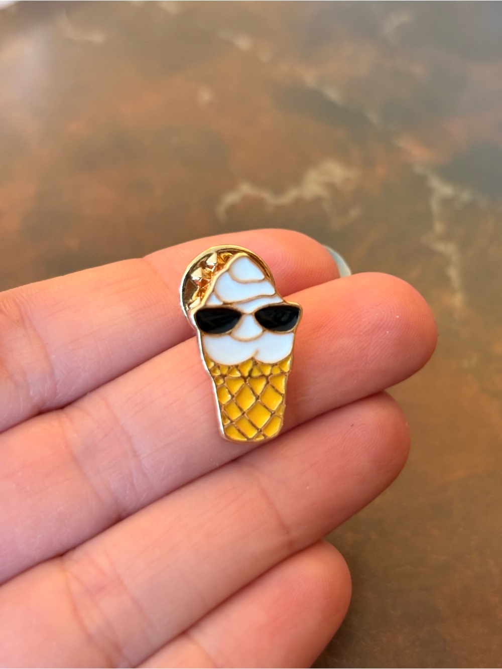 Cute Sunglasses Ice Cream Cone Pin - Yellow & White